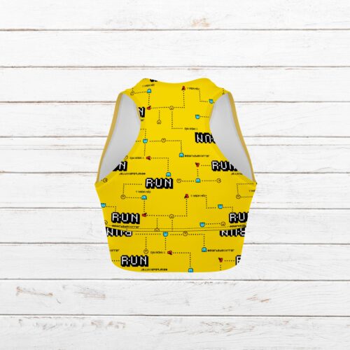 Top camiseta elástica comecocos amarillo mujer trasero