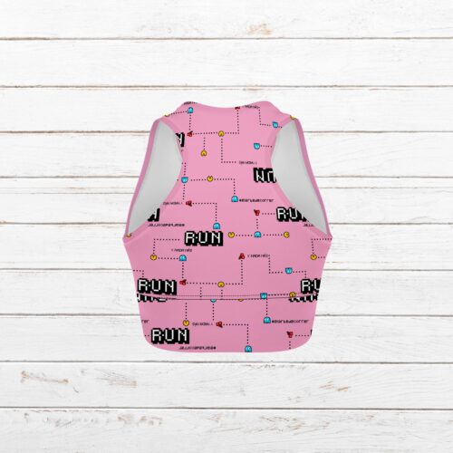 Top camiseta elástica comecocos rosa mujer trasero