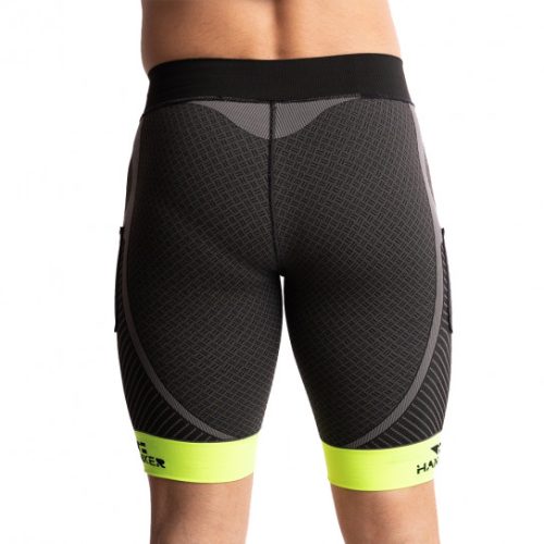 Malla corta compresiva Pog unisex gris logo Hanker-Sports en negro trasero.