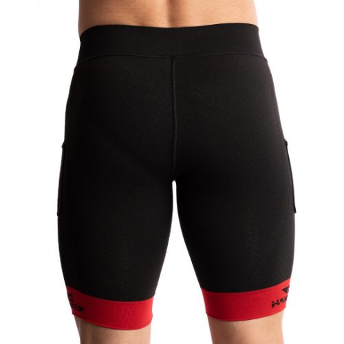 Malla corta compresiva Pog unisex negra logo Hanker-Sports en negro trasero.