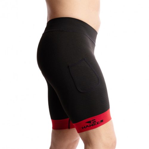 Malla corta compresiva Pog unisex negra logo Hanker-Sports en negro lateral.