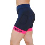 Malla corta compresiva Shiwa mujer en color azul con el logo Hanker-Sports en negre.